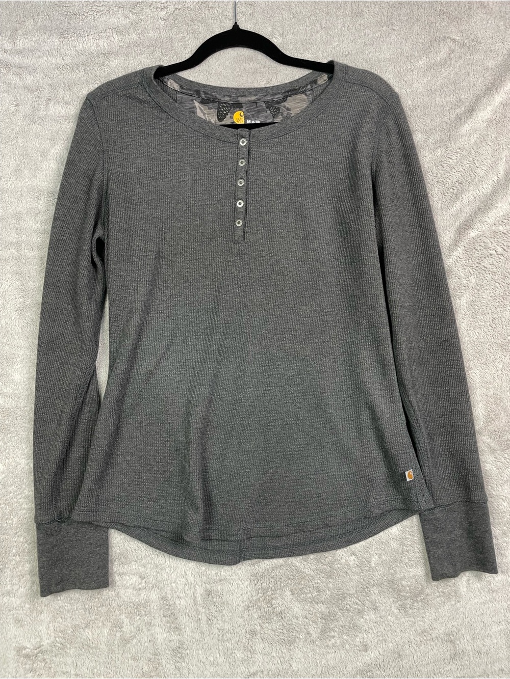 Carhartt Women’s Gray Waffle Knit Thermal Henley Long Sleeve Shirt Medium M 8-10